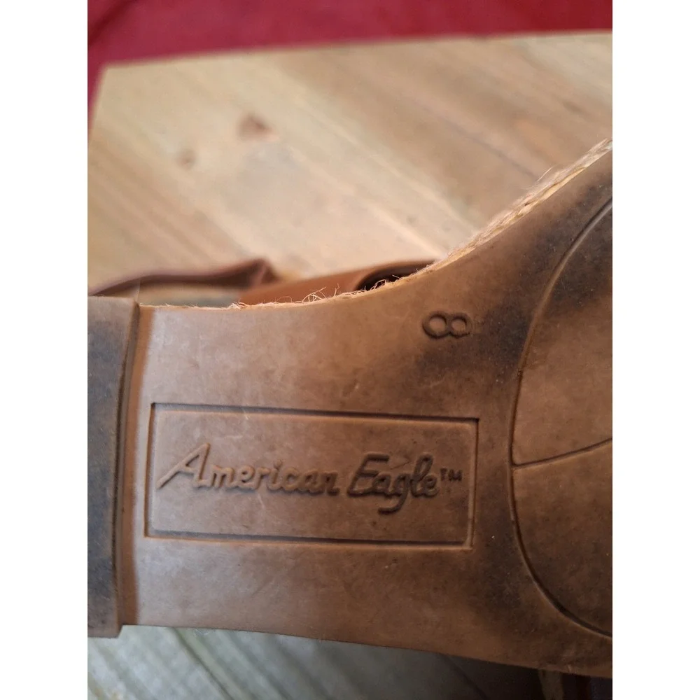 American Eagle Tan Faux‎ Leather Espadrille Wedge Sandals Women Size 8 159833